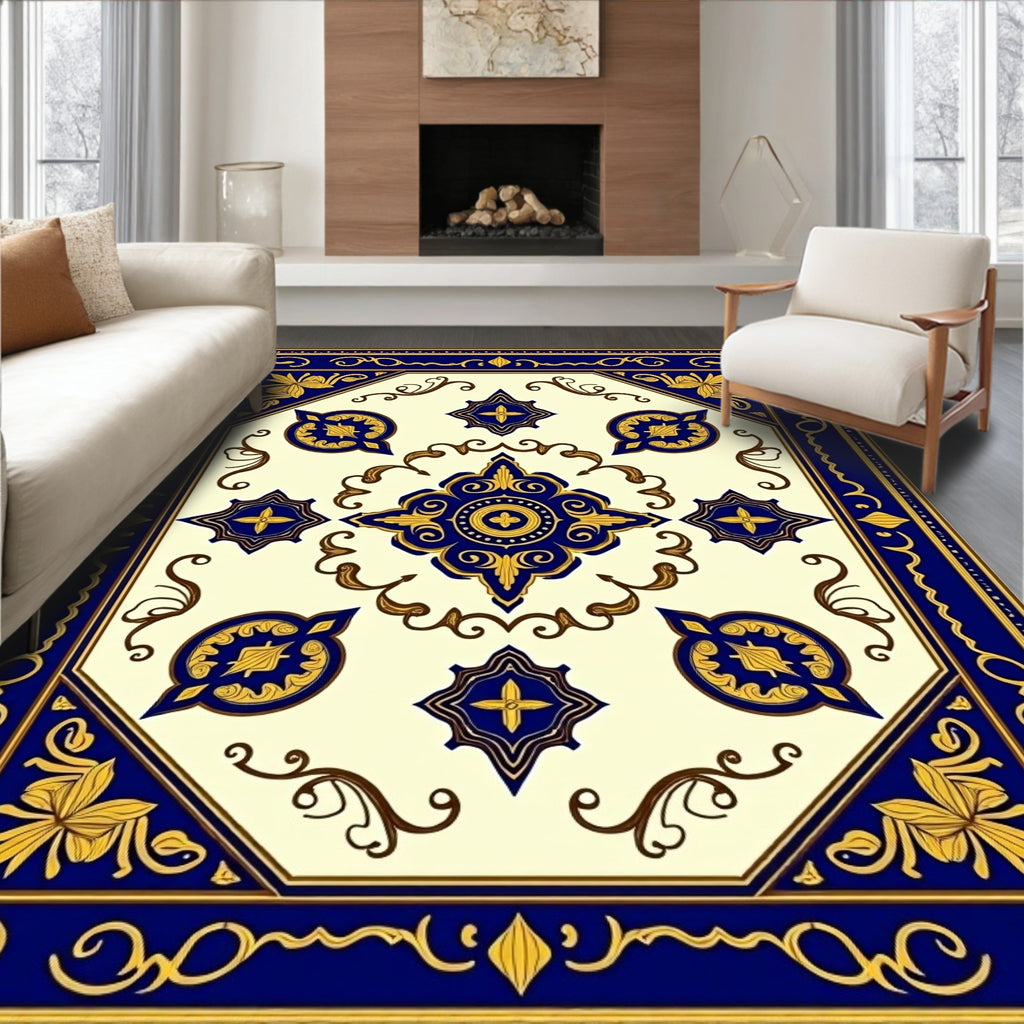Royal Blue And Gold Medallion Rug