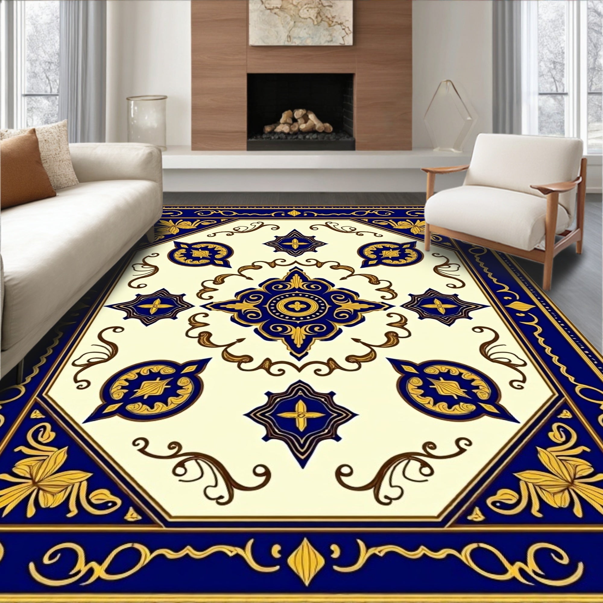 Royal Blue And Gold Medallion Rug