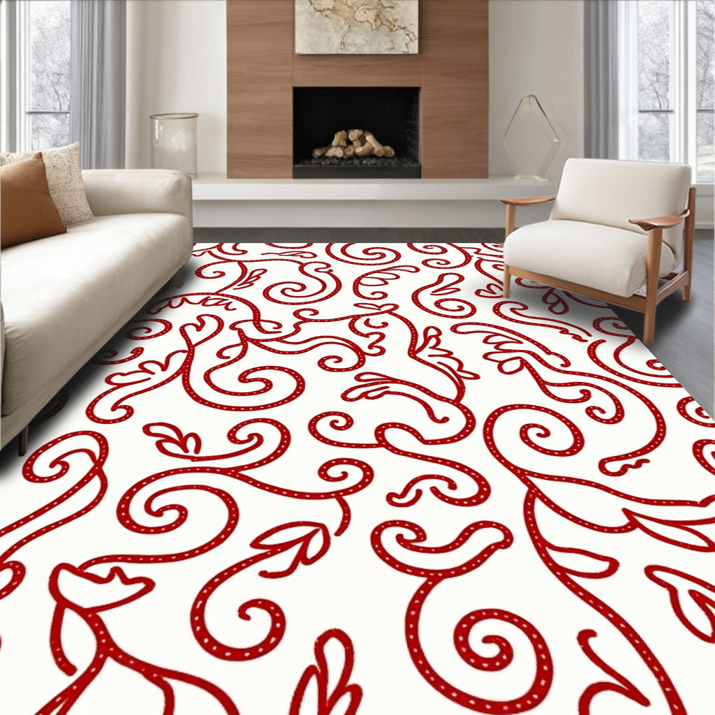 Crimson Swirl Vine Flourish Rug