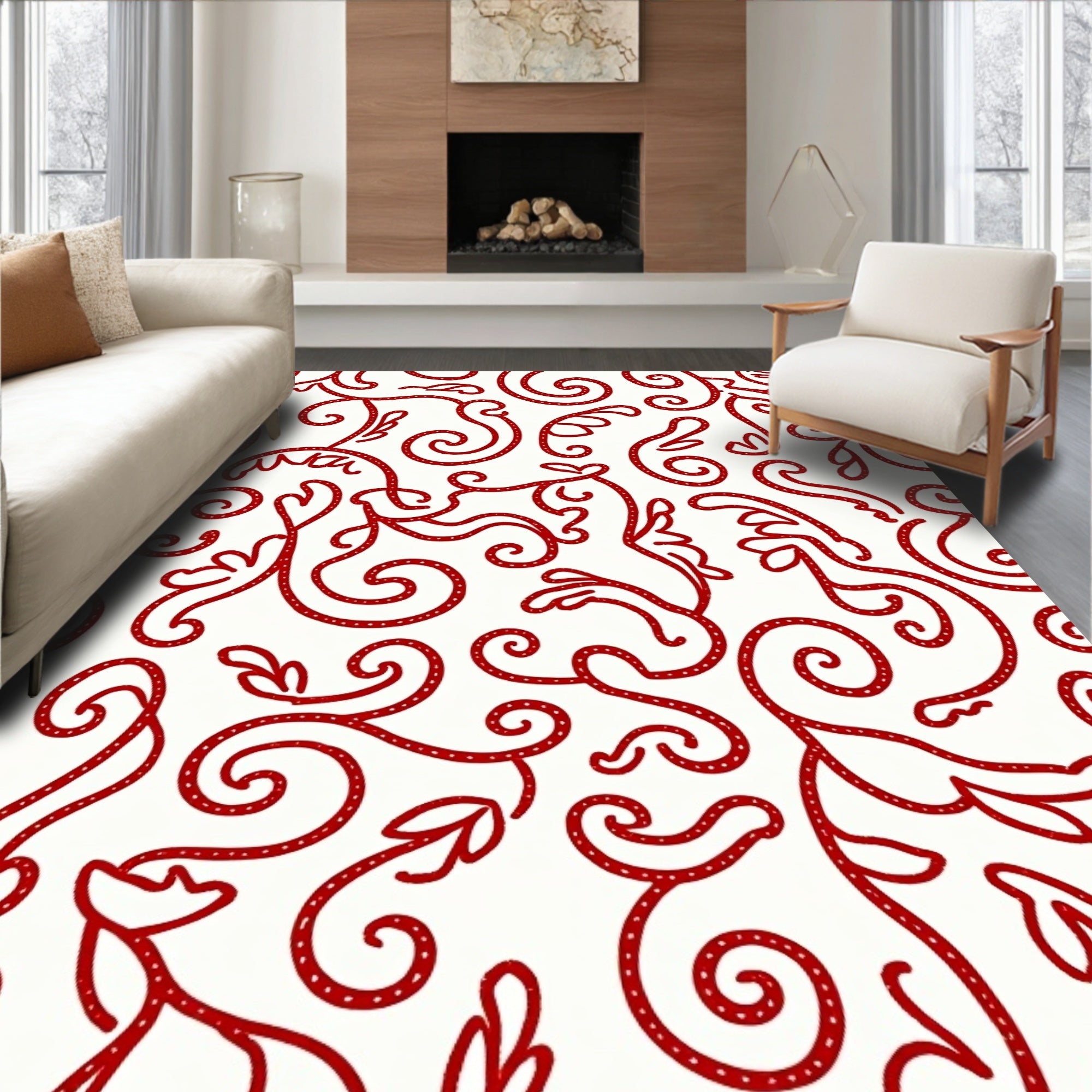 Crimson Swirl Vine Flourish Rug