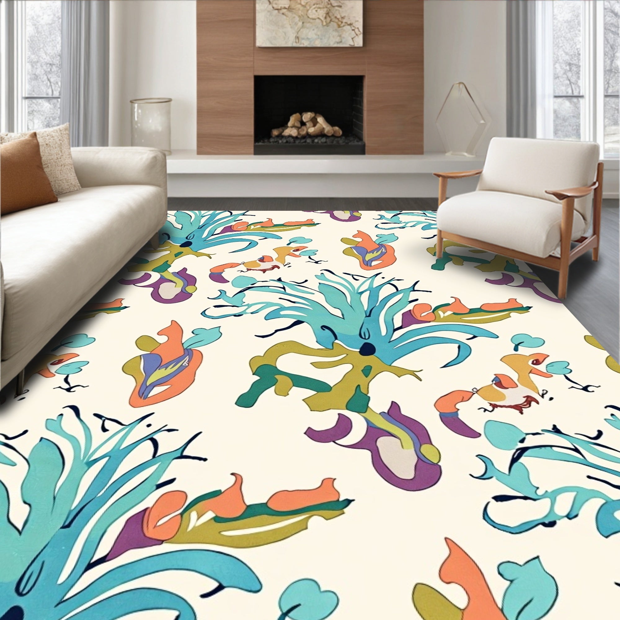 Eclectic Teal Orange Organic Abstract Rug