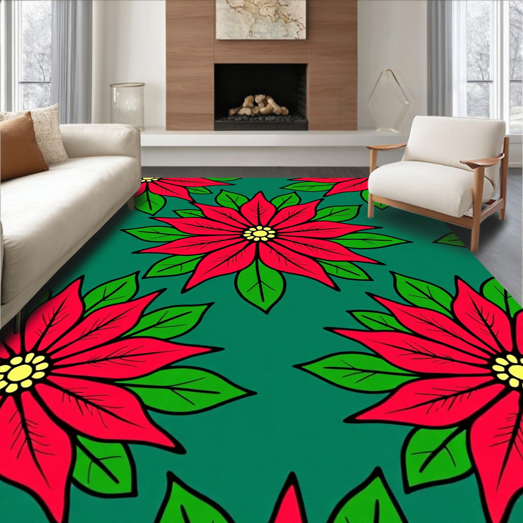 Bold Red Poinsettia Floral Repeat Rug