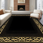 Golden Floral Vine Dotted Frame Rug