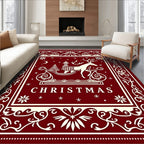 Crimson Reindeer Sleigh Christmas Scene Rug