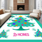 Teal Christmas Trees Colorful Ornaments Rug