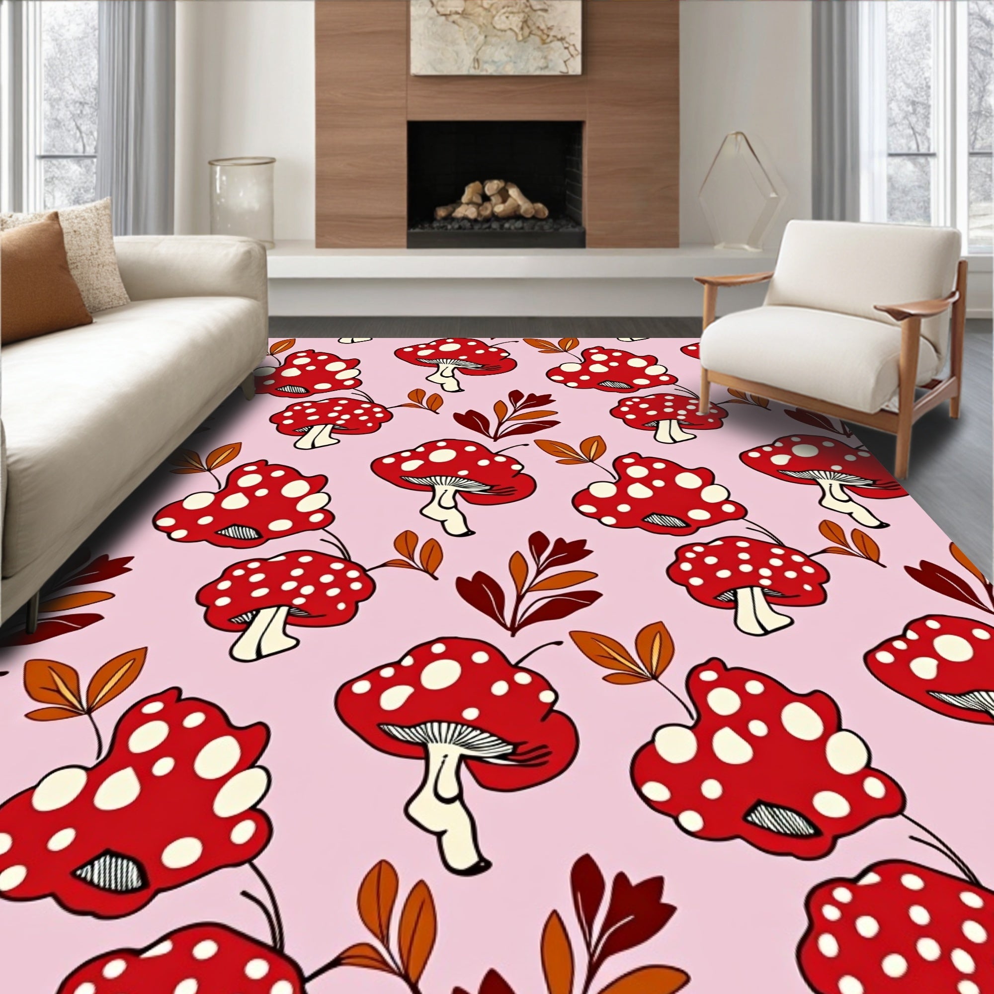 Red Spotted Mushroom Fungi Foliage Rug