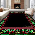 Crimson Green Cherry Blossom Frame Art Rug