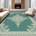 Teal Cream Floral Mandala Border Rug