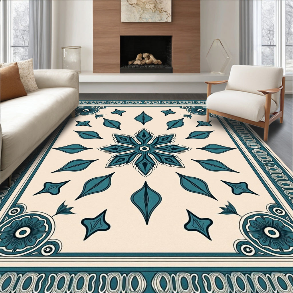 Aqua Cursive Bloom Border Rug