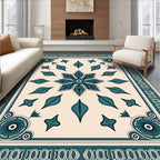 Aqua Cursive Bloom Border Rug