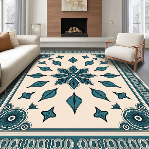 Aqua Cursive Bloom Border Rug
