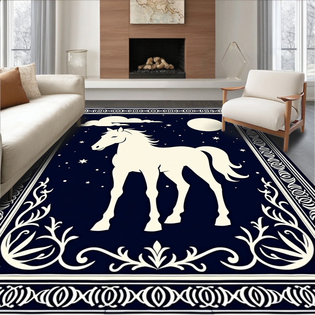 Midnight White Horse Constellation Border Rug