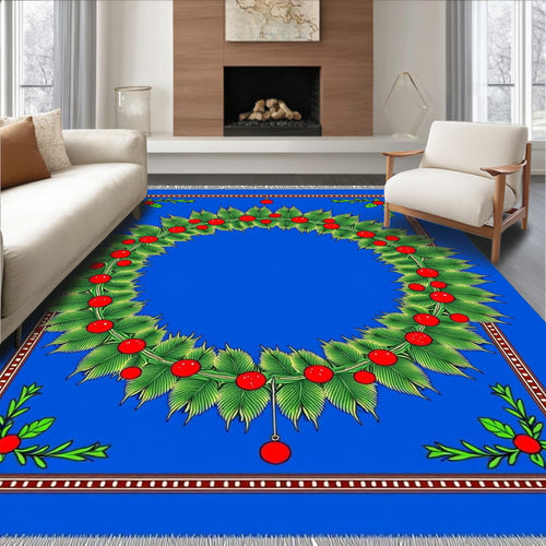 Azure Blue Wreath Berry Garland Rug