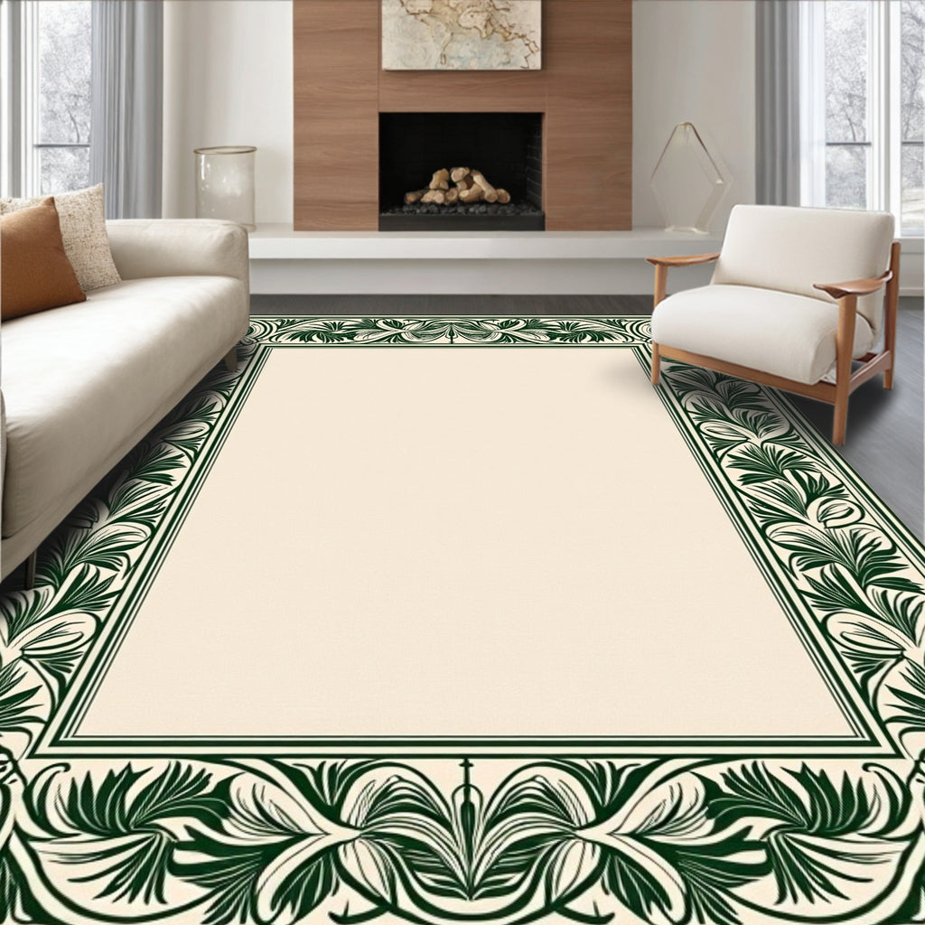 Emerald Green Vintage Floral Border Rug