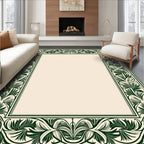 Emerald Green Vintage Floral Border Rug