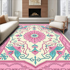 Pink Teal Cream Floral Medallion Swirl Rug