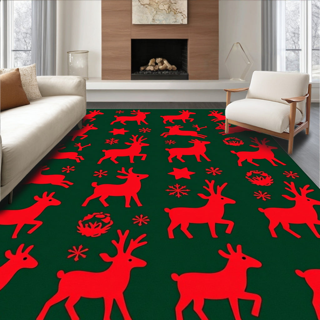 Red Reindeer Charm Festive Repeating Rug