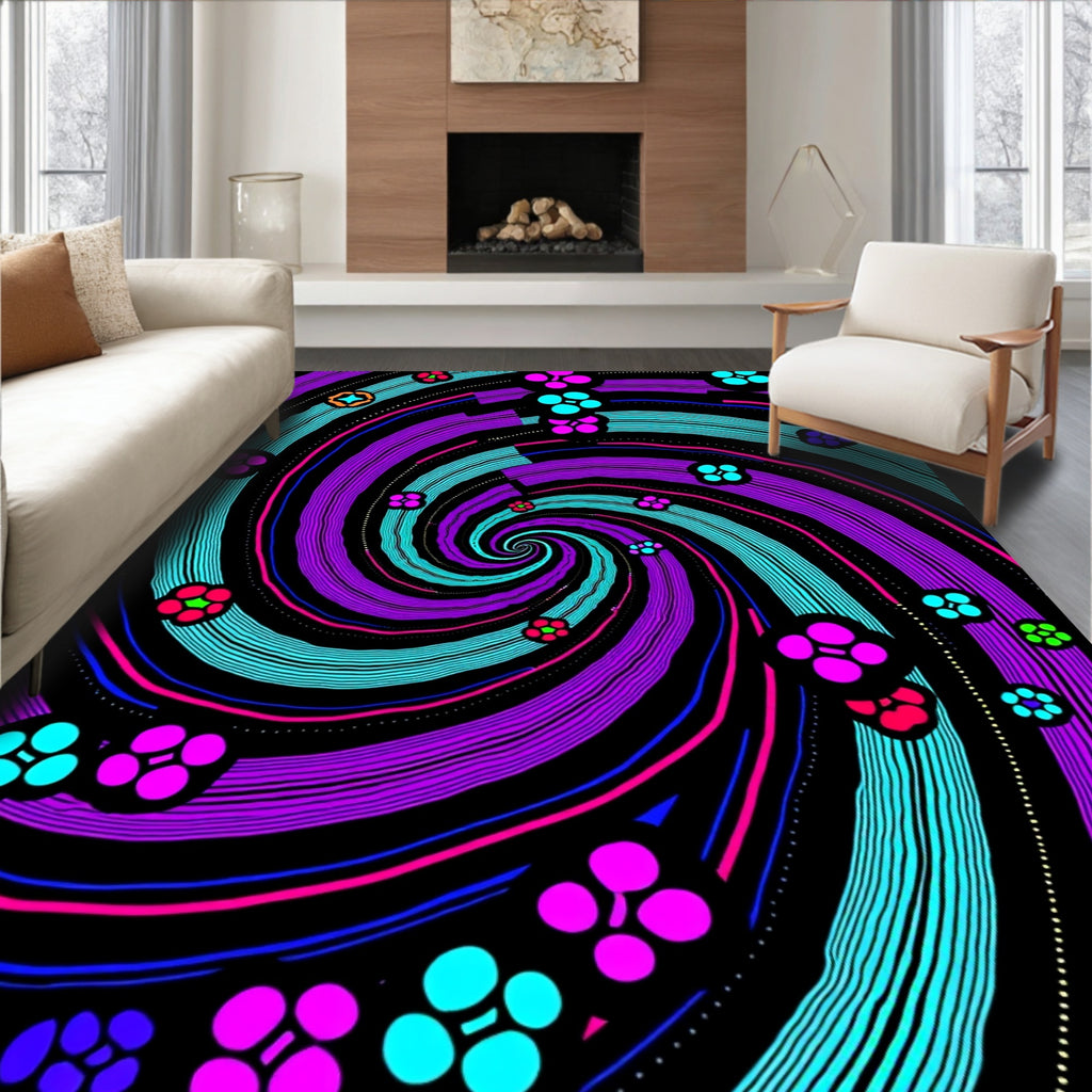Vibrant Purple Swirl Floral Ripple Rug