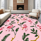 Pink Flamingo Tropical Leaf Art Rug