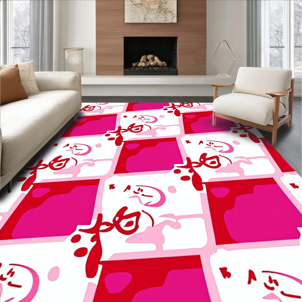 Pink Red Abstract Checkered Icon Rug