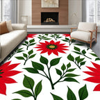 Red Poinsettia Green Leaf Garland Rug