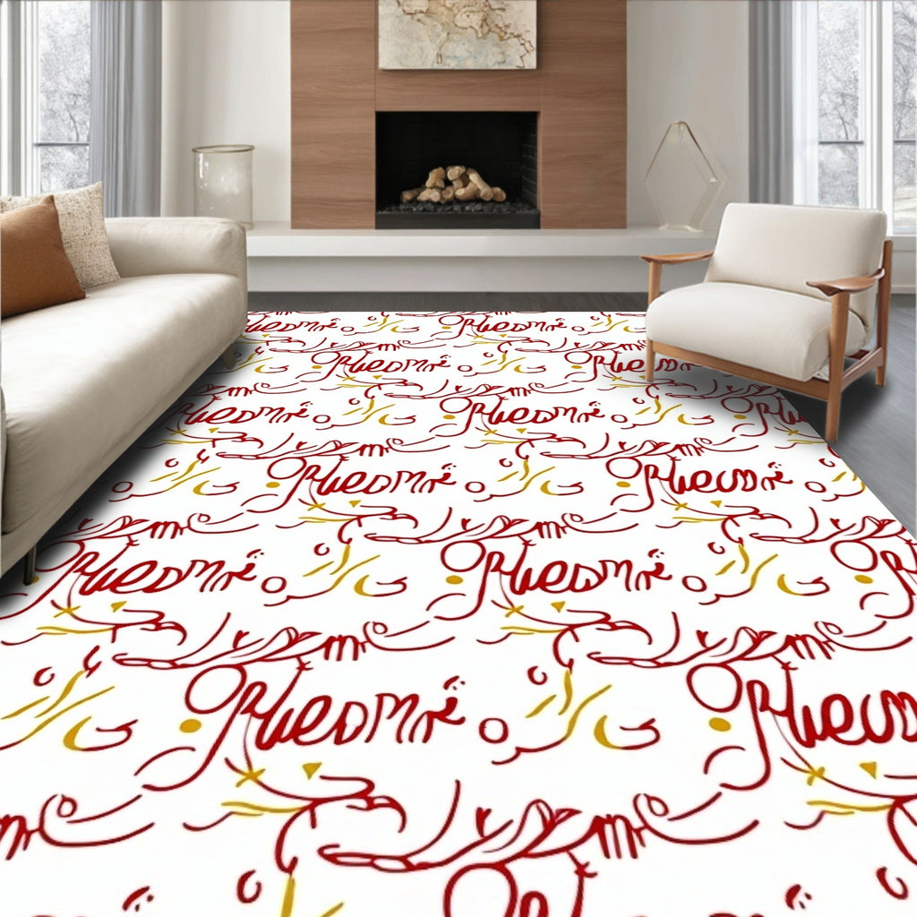 Red Gold Calligraphic Flourish Rug