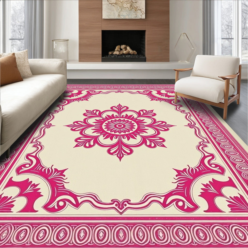 Ornate Crimson Bloom Border Rug