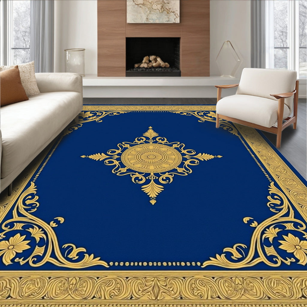 Ornate Gold Floral Border Medallion Rug