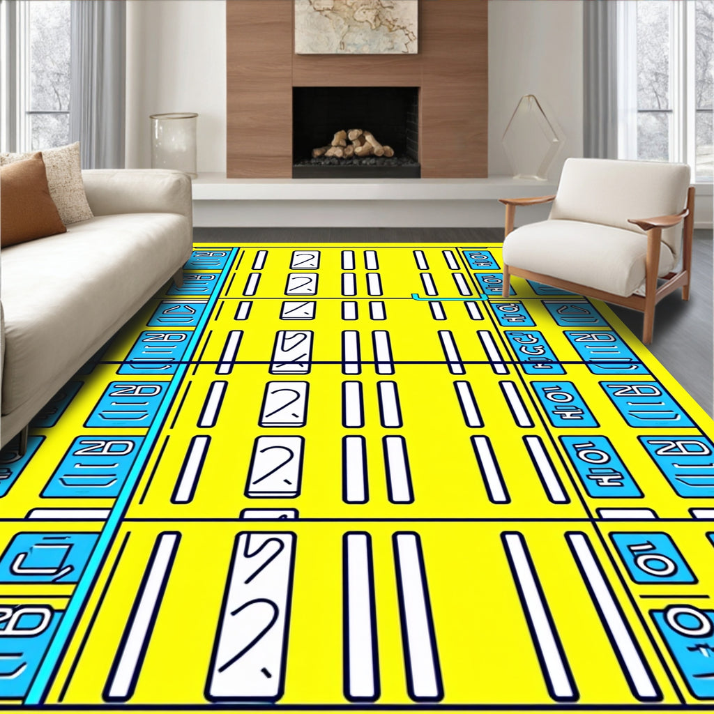 Bold Yellow Geometric Grid Rug