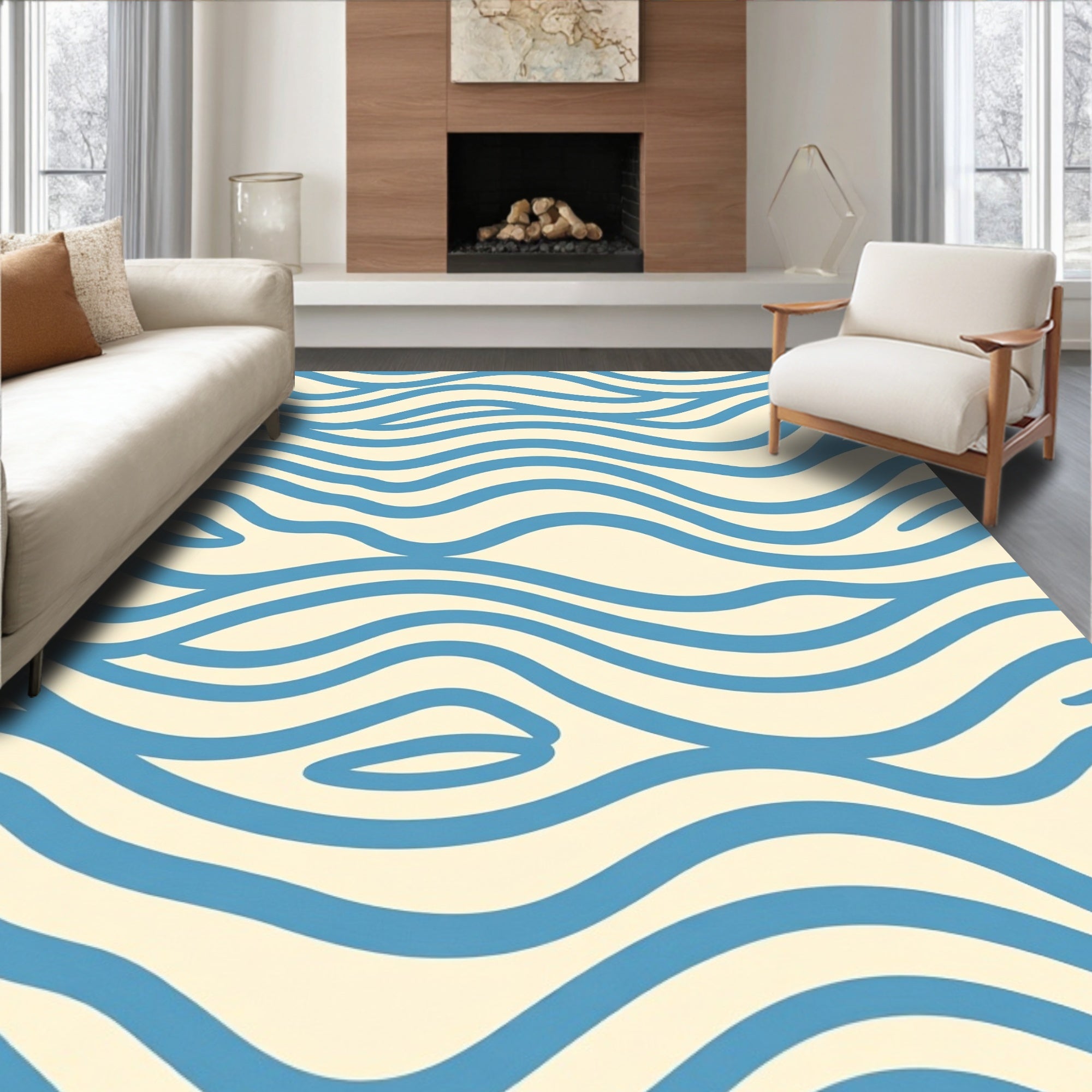 Coastal Blue Wave Abstract Rug
