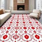 Traditional Red And White Heart Medallion Rug