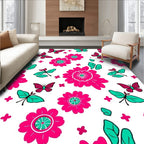 Vibrant Pink Teal Butterfly Floral Garden Rug