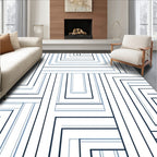 Cool Blue Modern Geometric Lines Rug