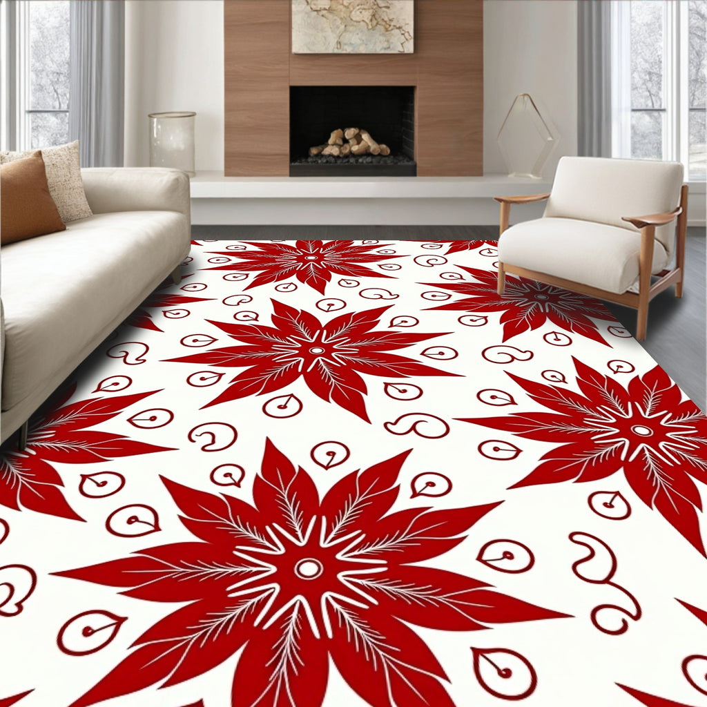 Vibrant Red Starburst Floral Rug
