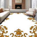Golden Ornate Floral Corner Flourish Rug