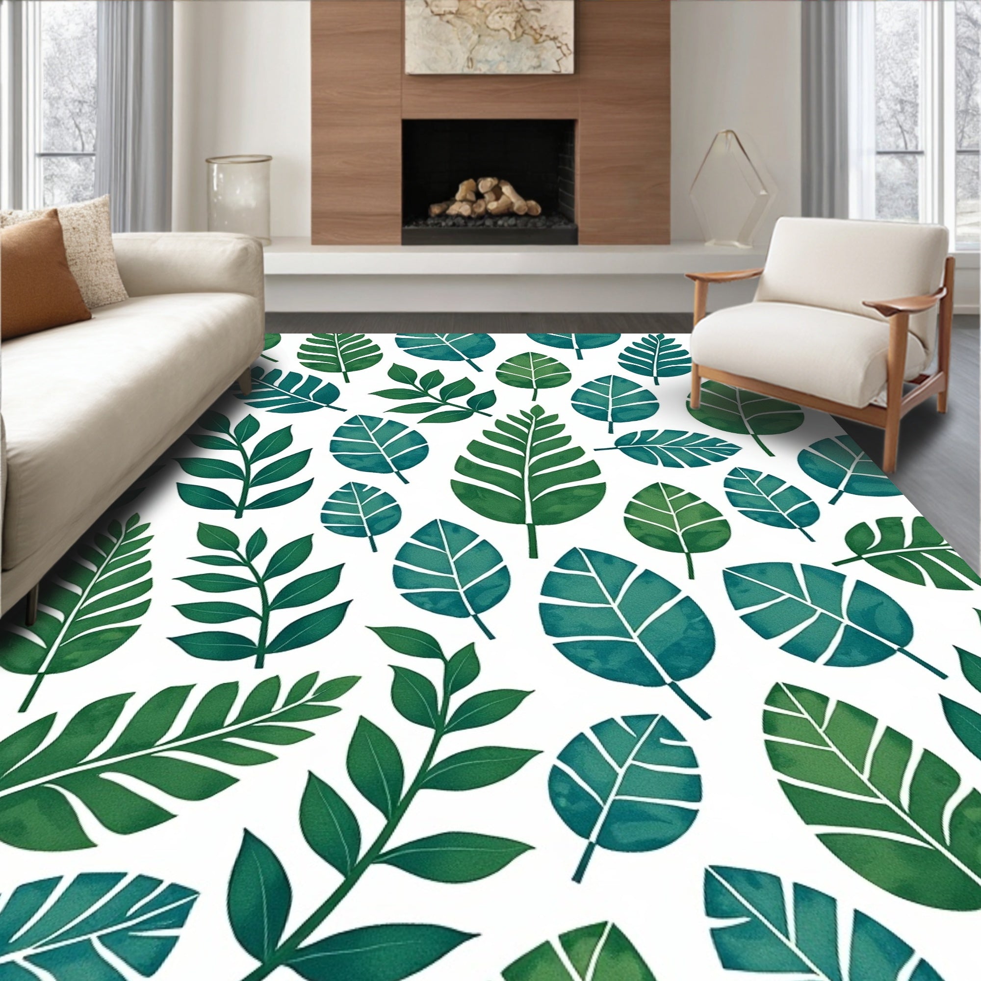 Emerald Green Leafy Cluster Botanical Rug