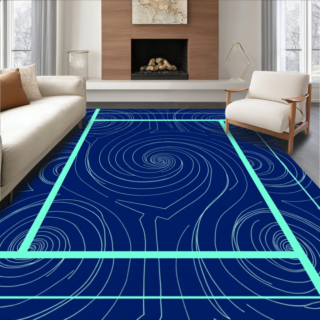 Navy Blue Swirl Geometric Modern Rug