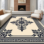 Dark Navy Damask Floral Centerpiece Rug