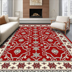 Crimson Cream Intricate Floral Frame Rug