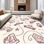 Retro Pink Vehicles Whimsical Swirl Rug