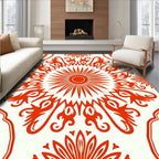 Crimson Sunburst Medallion Folk Rug