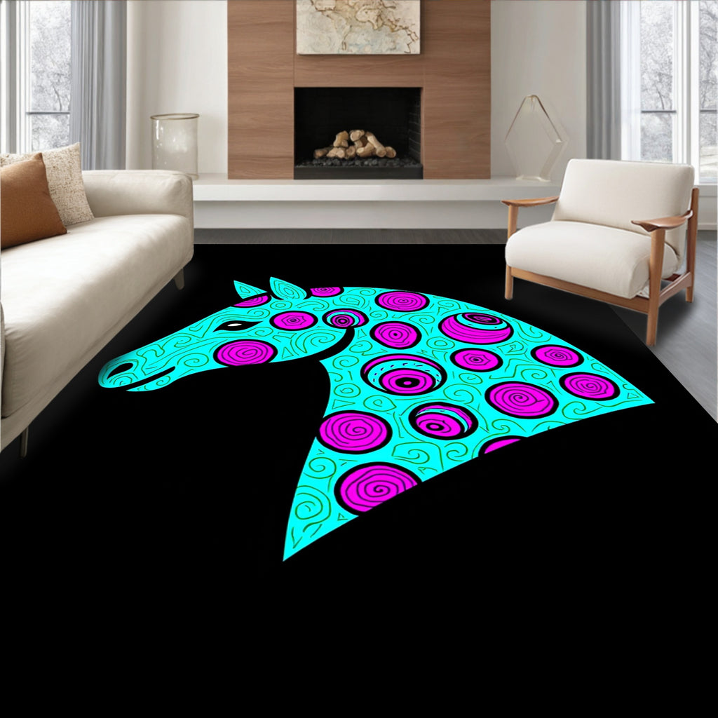 Aqua Pink Swirl Horse Head Rug