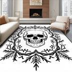 Black Skull Floral Wreath Rug