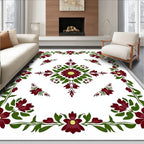 Deep Burgundy Floral Garland Border Rug