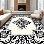 Classic Black and Cream Floral Scroll Rug