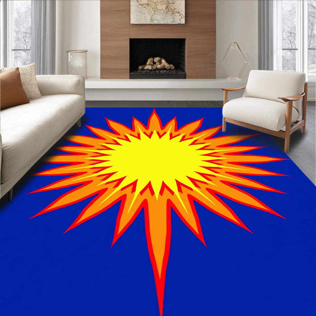 Explosive Yellow Orange Starburst Rug