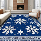 Deep Blue Winter Snowflakes Border Rug