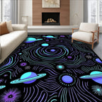 Vibrant Cosmic Planets Swirling Nebula Rug