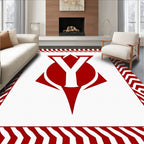 Bold Red White Geometric Chevron Rug