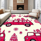 Red Christmas Van With Trees Rug